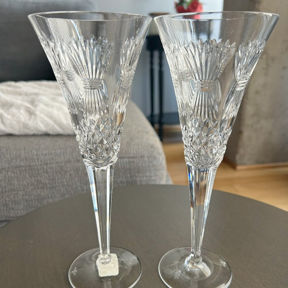 Waterford Crystal MILLENNIUM Prosperity 9 ¼” Fluted Champagne ~ Pair